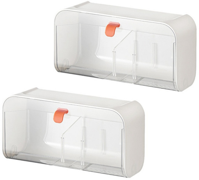 HK.sell 소품담아 벽부착 다용도 정리함 투명 보관 수납함, 2개, 투명 화이트
