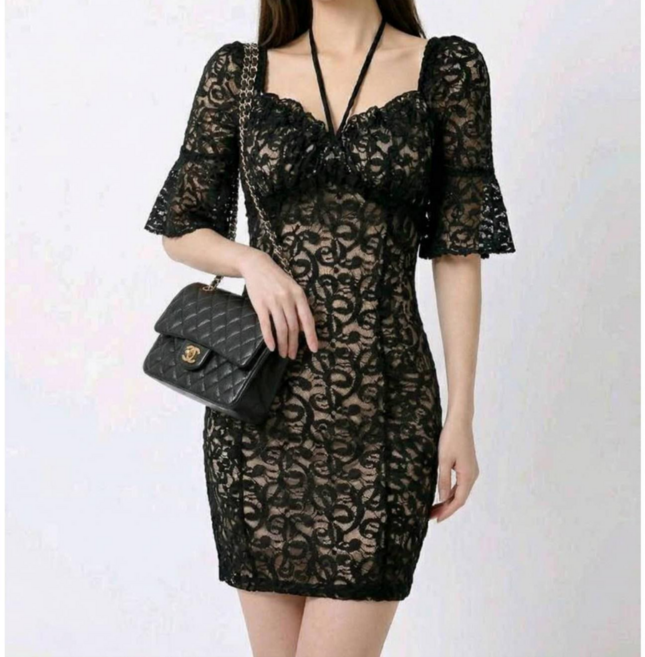 여성 빅사이즈 XL 블랙 레이스 슬림핏 미니 원피스 1843