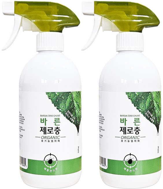 바른 제로충 플러스 유기농 살충제 500ml 벌레약 진딧물 깍지 응애 진드기 개미 뿌리파리 해충박멸, 2개