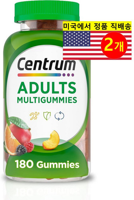 Centrum 센트럼 성인용 에너지 면역력 신진대사 건강 관리 종합비타민 미네랄 보충제 과일 맛 구미 180정 1개, 2개