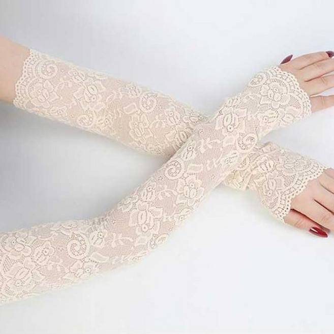 여성 플라워 레이스 망사 시스루 롱 팔 토시 DD-11859