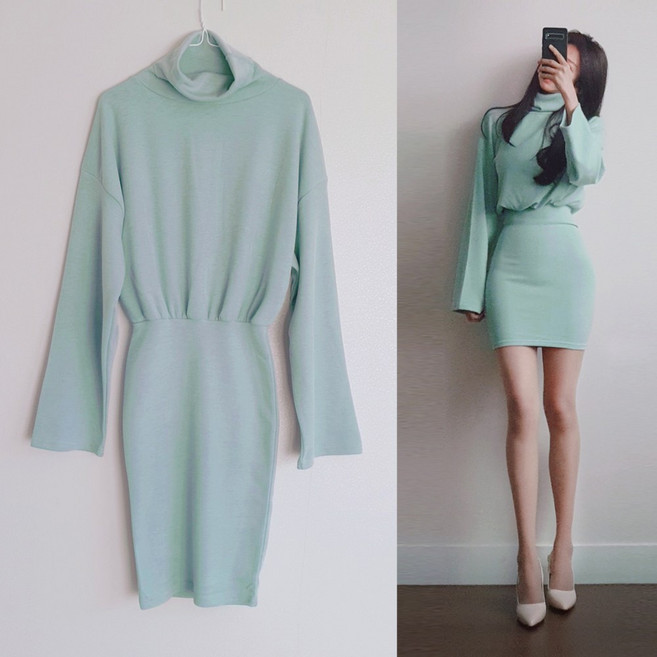 나날샵 여성 니트 목폴라 터틀넥 원피스 폴라