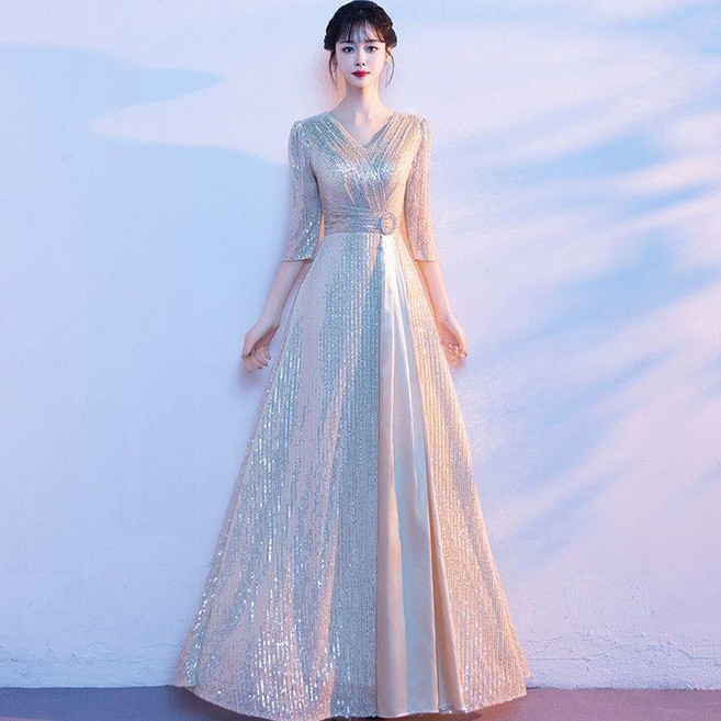2026新款大合唱團演出服女長裙氣質晚禮服詩歌朗誦主持人比賽服裝 副廠商品