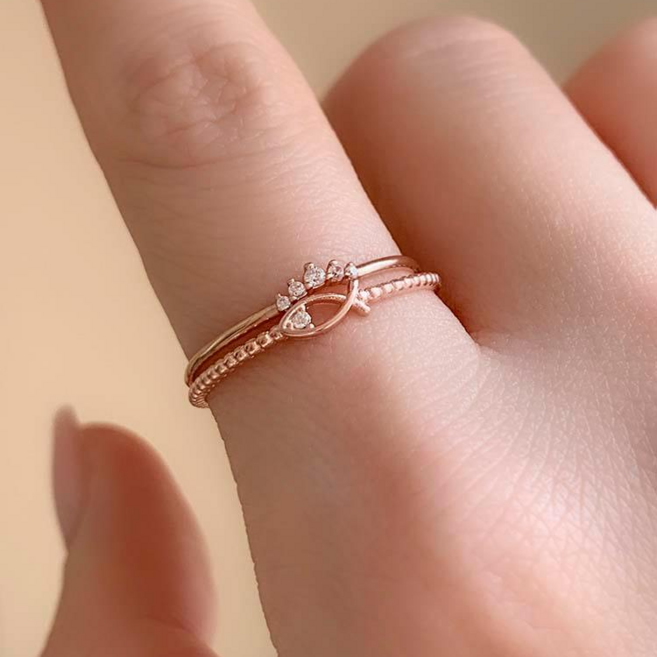 14k 미니멀 물고기반지 5-21호 - 애끼 모녀링 우정 행운 로즈골드