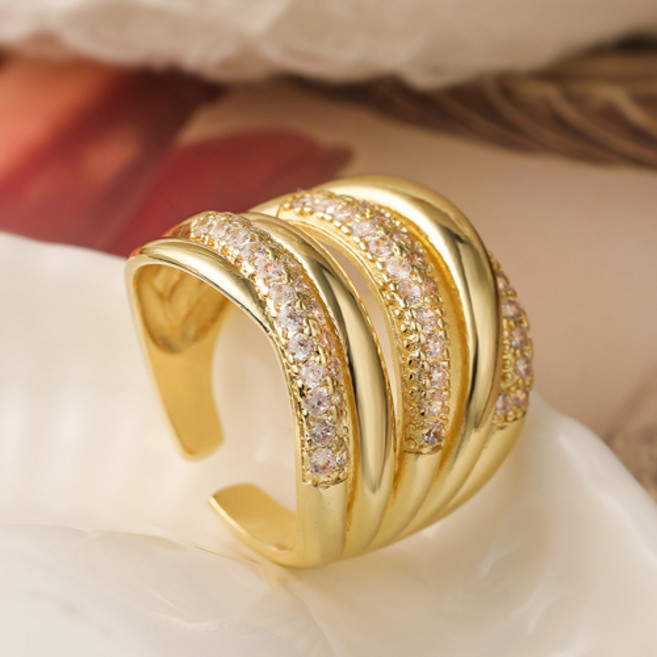메탈 큐빅 유니크 포인트 볼드 골드 패션 반지