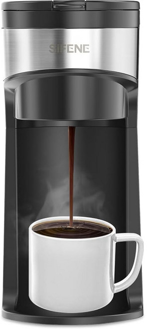 시페네 미니 커피 메이커 싱글 서브 인스턴트 브루어 K팟 & 그라운드 한 잔 워터 윈도우와 디스케일 리마인드가 있는 캡슐 머신 (블랙), Black, 1개, 블랙