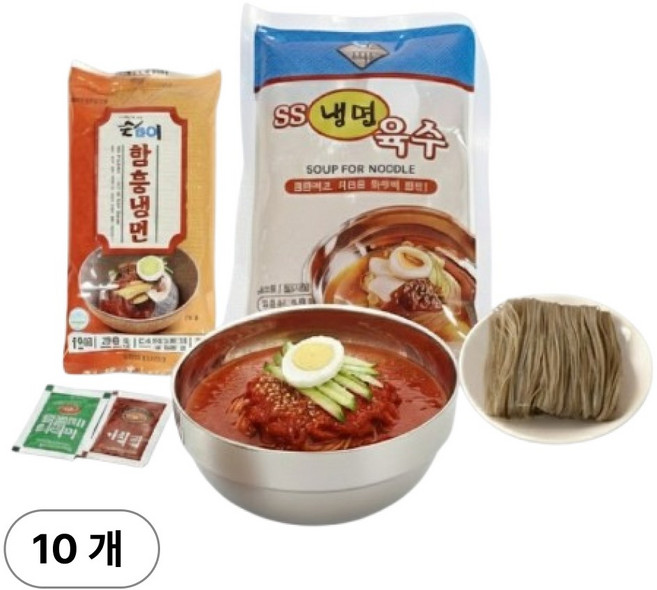 [반반세트] 함흥 냉면 물냉 비냉 물냉면 비빔냉면 육수 면 사리 비빔장 소스 세트, 10세트, 200g