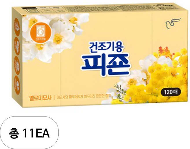 피죤 건조기용 시트 섬유유연제 옐로미모사 본품, 120매입, 11개