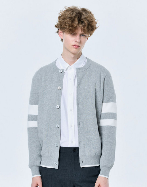 25SS 그레이 면 라운드 배색 가디건 HZSW5A203G2