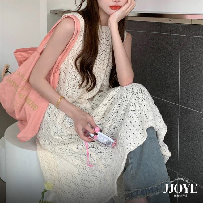 쪼예 레이어드템 프렌치 펀칭 트임 쿨니트 나시 원피스