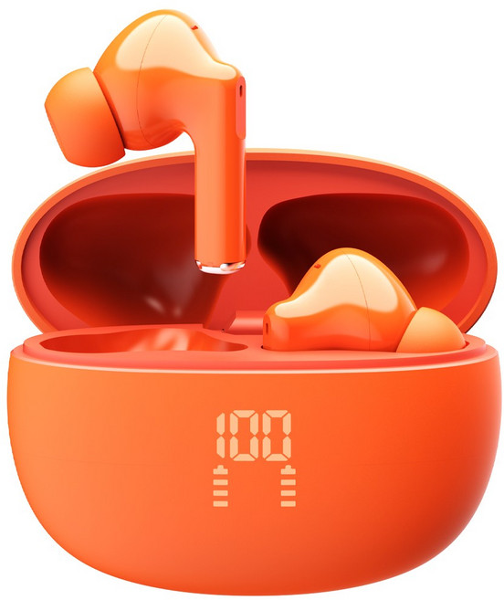 프랑스 톰슨 ENC 노이즈 캔슬링 LED 블루투스 6.0 이어폰 무선 방수, 오렌지 TBE-201O