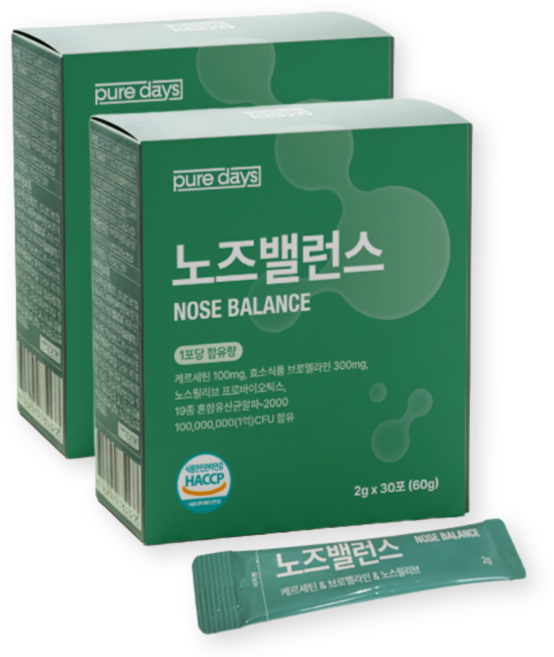 퓨어데이즈 노즈밸런스 퀘르세틴 브로멜라인 노스릴리브 특허유산균 HACCP, 60개, 2g