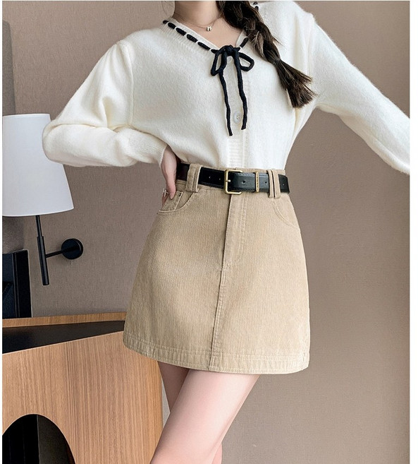 더블공주 여성 코듀로이 벨트 미니스커트