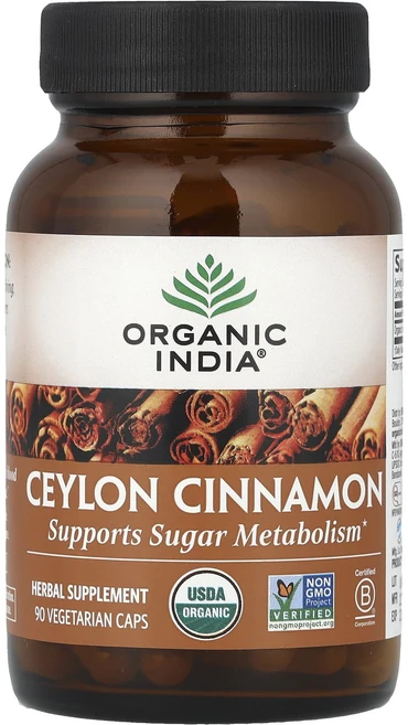 Organic India 실론 계피 650mg 베지 캡슐 90정(캡슐당 325mg), OrganicIndia실론계피650mg베지캡슐90정캡슐, 1개, 90정 - 쿠팡