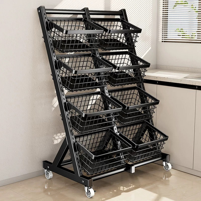 SeekFun 정리대 간식 선반 진열장 진열대 이동식 펜트리 트롤리 수납장 경사랙 철제 바구니 보관함 수납함 업소용 주방 거실 다용도, 8박스, 블랙