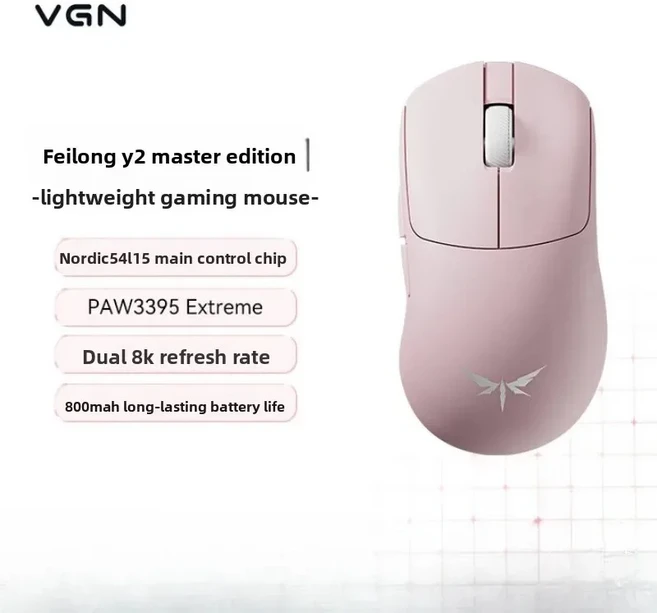 VGN 플라잉 드래곤 Y2 프로 맥스 무선 마우스 Y2 마스터 버전 PAW3395/3950 듀얼 8K 폴링 인체공학적 e스포, 01 Y2 Master Pink