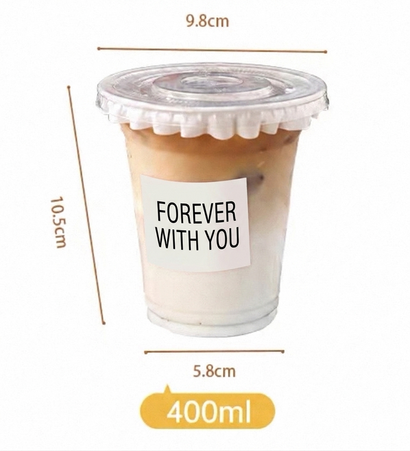 일회용 아이스 커피컵 올인원세트 (커피잔 뚜껑 빨대 누수씰 스티커 5종세트) (400ml), 1세트, 10개