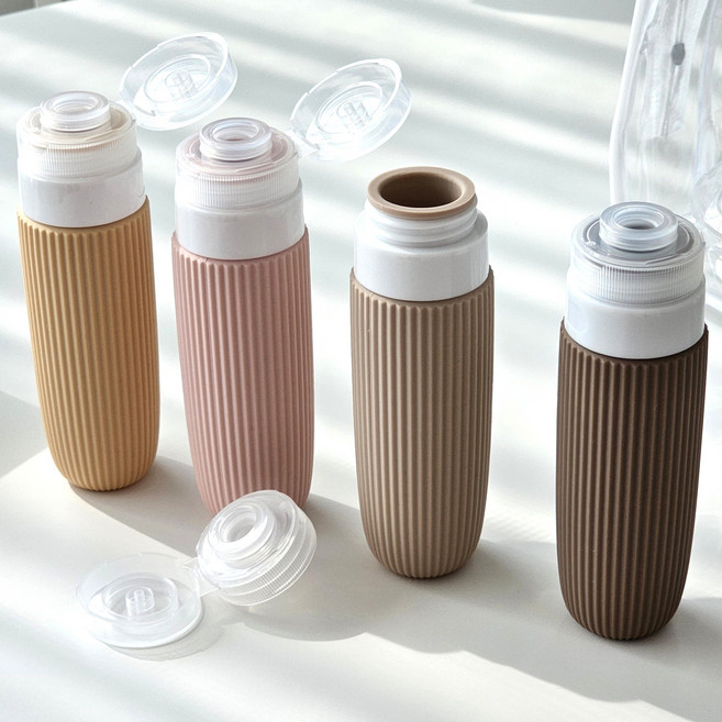 [완전밀폐] 라이프올 실리콘 여행용 공병 세트 + 네임스티커, 1세트, 베이지