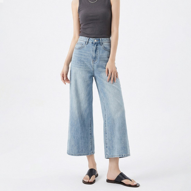 토보샵 8부 9부 봄 여름 와이드청바지 키작녀 화이트진 하이웨스트