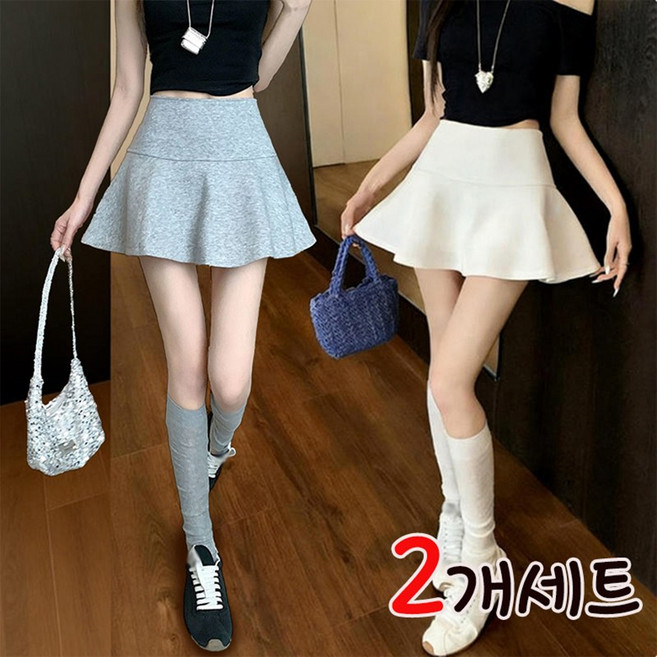 1+1 심플 무지 캐주얼 미니스커트 여성 여름 a라인 하이웨스트 숏치마 속바지안감 트레이닝스커트