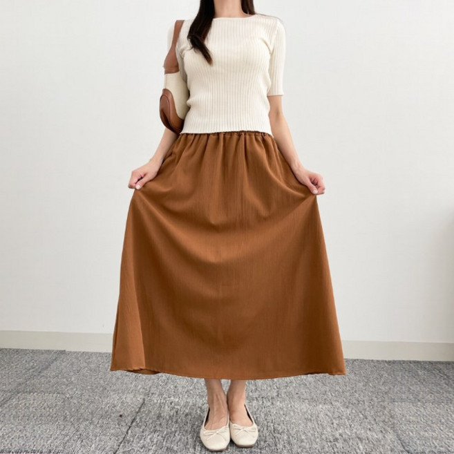 이지스타일 여름 롱스커트 시원한 밴딩 플레어 치마 빅사이즈 66~88 체형커버 편한 데일리 치마