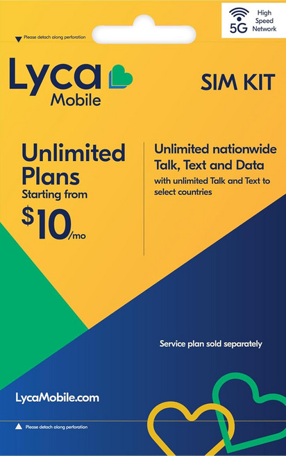 Lyca Mobile USA 5G4G 선불 SIM 카드 키트 전국 무제한 통화 문자 및 데이터 월 $10부터 시작하는 요금제 중에서 선택하세요.