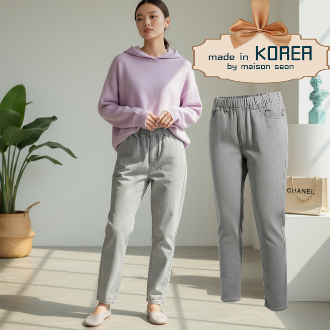 메종숀 여성 데일리 슬림핏 밴딩 9.5부 데님 팬츠 신축성