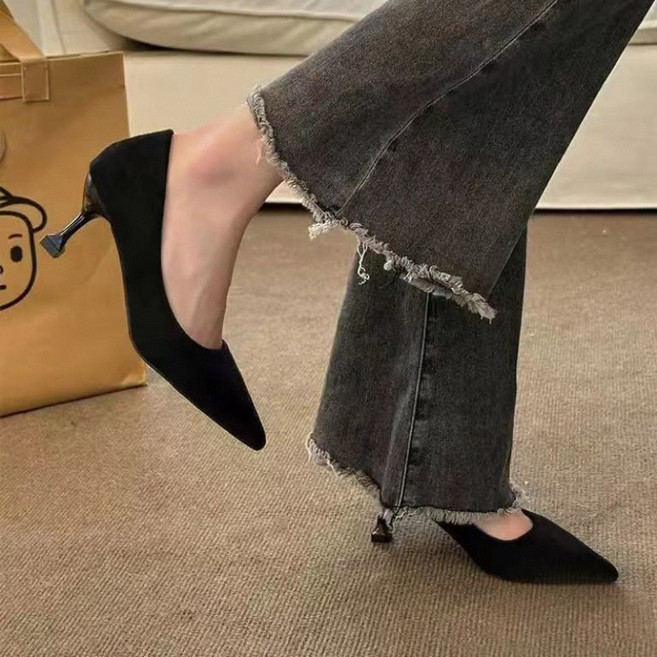 韓版氣質尖頭細跟高跟鞋 37, 黑色【專櫃-跟高-7CM貓跟】,37 關注收藏優先發貨