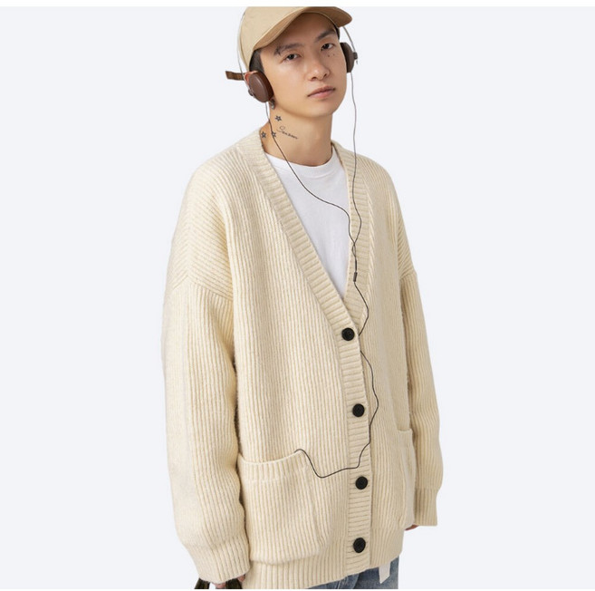 에치케이 남친룩 드롭숄더 무지 버튼 가디건 남성 넉넉한 핏 V넥 니트 가을 외투