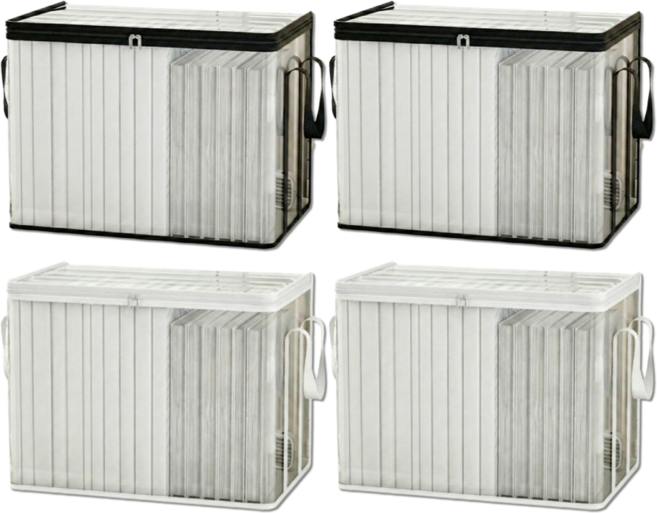 펴나나다 투명 PVC 책 보관함 가방, 4개, 블랙+화이트