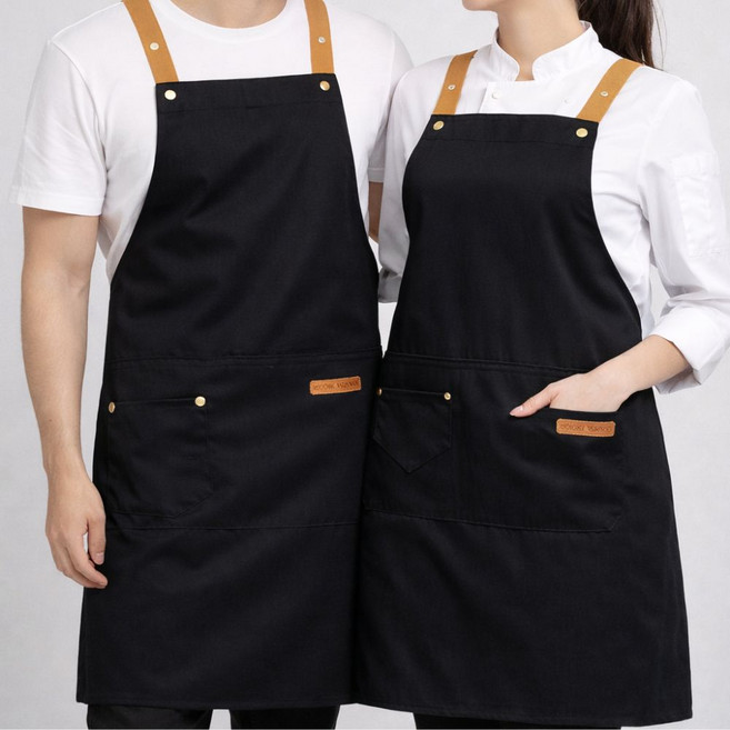 벡사 길이조절 생활방수 카페 주방 앞치마, 1개, 블랙