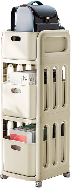 移動帶輪收納書包架, 書包架3層奶油色, 1個