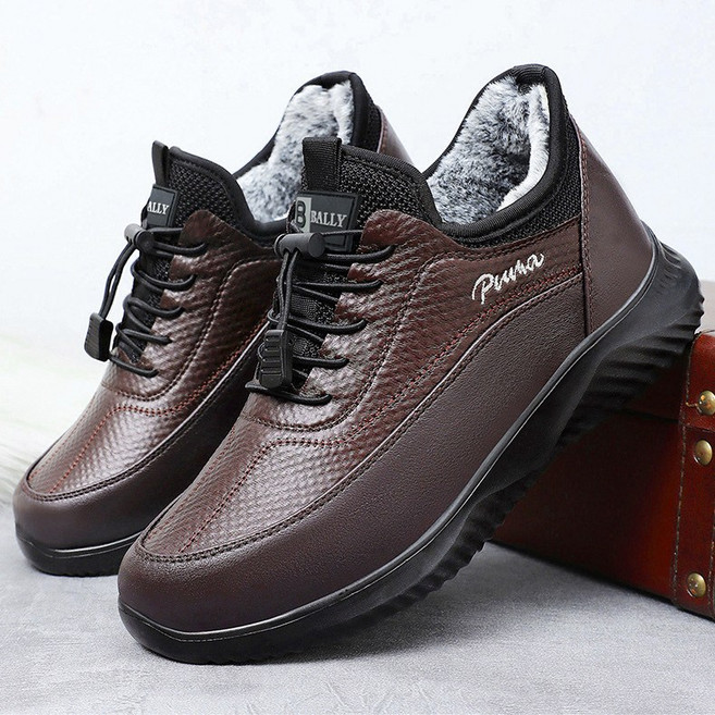 남자 겨울 방한화 따뜻한 털신 기모 미끄럼방지 방수 비즈니스 캐주얼 발편한 러털 털구두구두 빅사이즈