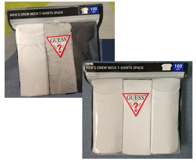 EHM 게스티셔츠 게스 guess 크루넥 반팔 티셔츠 3장 1세트 블랙 그레이 화이트 교복 이너 여름 반팔티 면티