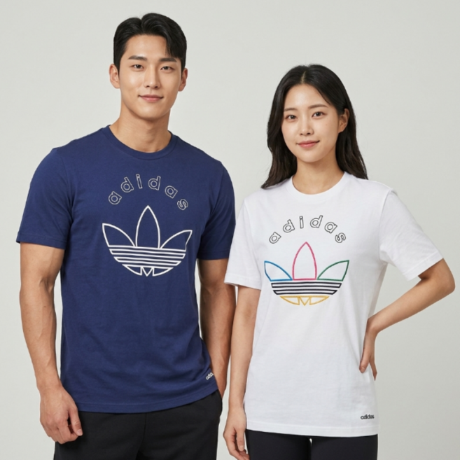 아디다스 그래픽 반팔 빅로고 오리지날 티셔츠 네이비 크림색 남녀공용 심플 데일리 기본티