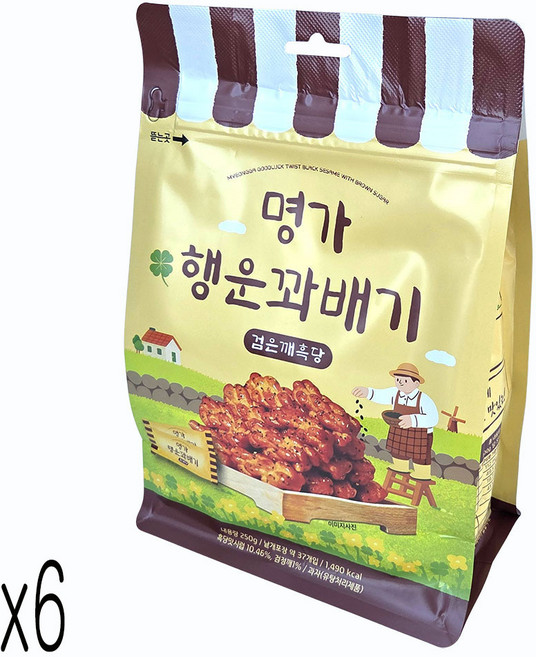 새마원 행운 명가 검은깨흑당 꽈배기 낱개 개별 포장 미니 한입 국민 효도 간식 과자, 6개, 250g