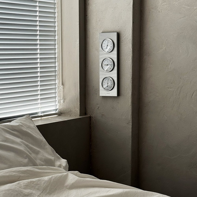 베어크슈타트 아날로그 웨더스테이션 알루미늄 쇠테리어 온도 기압 습도계, 1개, 메탈릭