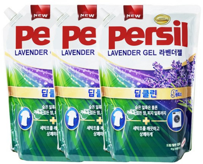 퍼실 파워젤 딥클린 플러스 라벤더 드럼/일반 겸용 리필, 2.1L, 3개