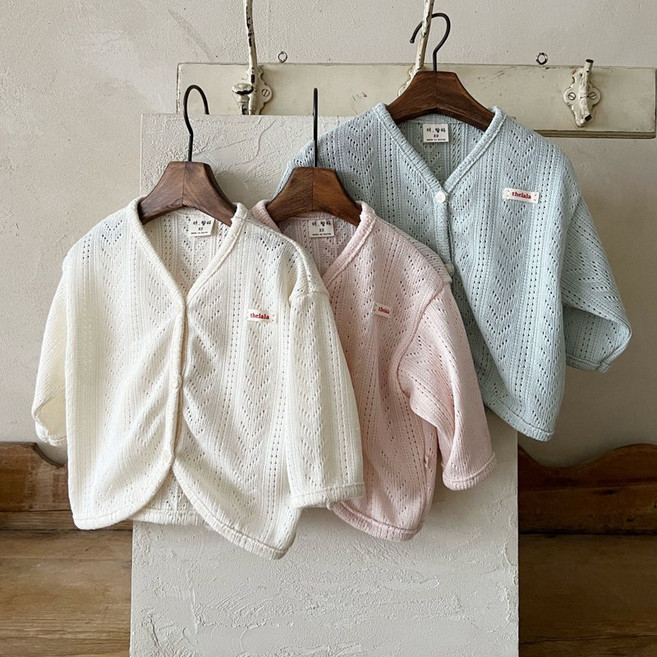 펀칭 유아가디건 아기가디건 봄 간절기 브이넥 아우터 LL스킨