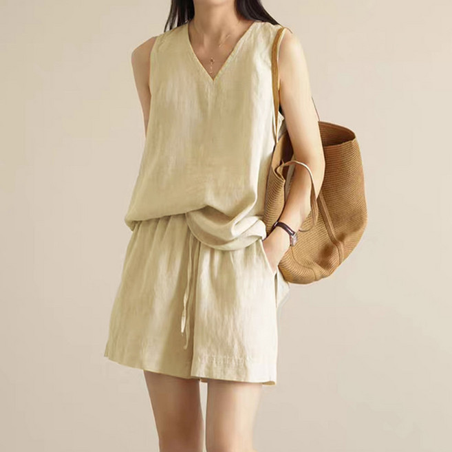 드마엘 여성 루엔 린넨 나시 투피스 상하세트 (3color)+델로나