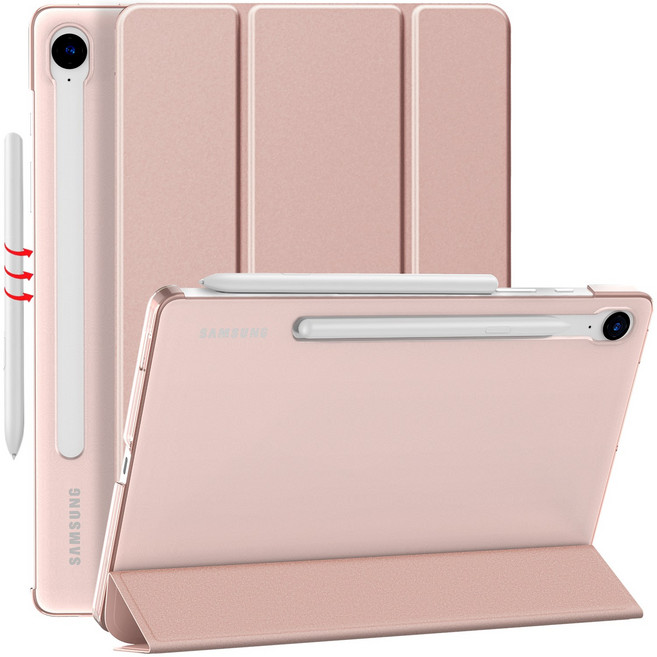 갤럭시탭 11인치 S펜 수납 마그네틱 반투명 슬림 거치 케이스 S9/S9 FE/S10 FE/S10 Lite, 1개, Rose gold