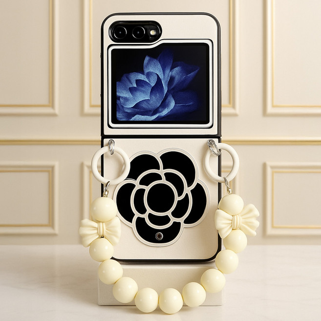 폰로드 플라워 히든미러 구슬 스트랩 지플립 케이스