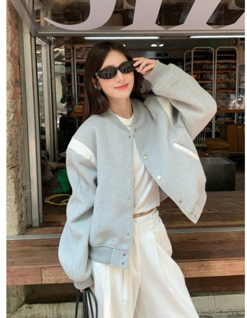 灰色棒球服外套女 早秋新款小個子寬鬆夾克 短款上衣