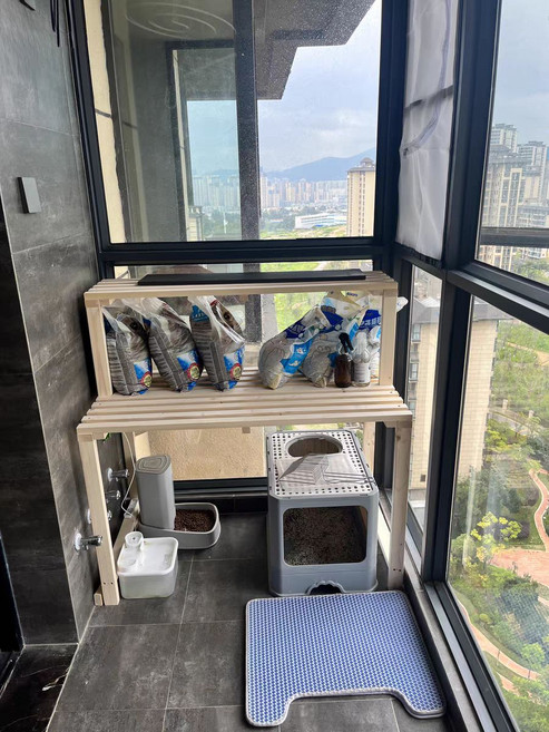 고양이화장실선반 나무 원목 고양이화장실 화장실 계단식 캐비닛 발코니 화장실선반 세로 목제, 1개, 맞춤 사이즈