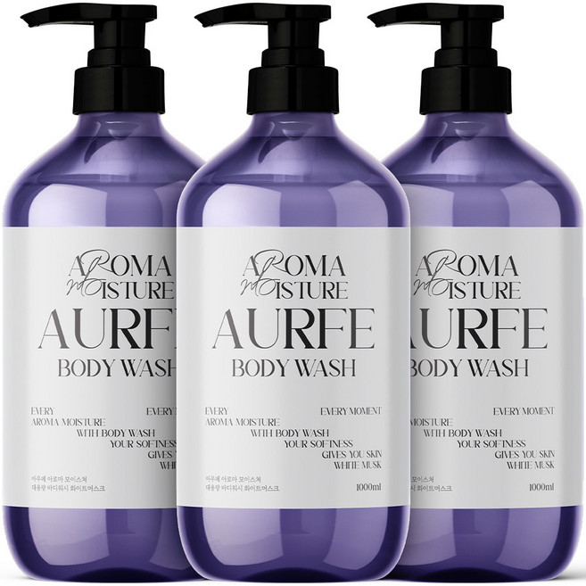 아우페 아로마 모이스처 대용량 퍼퓸 바디워시 화이트머스크향, 1L, 3개