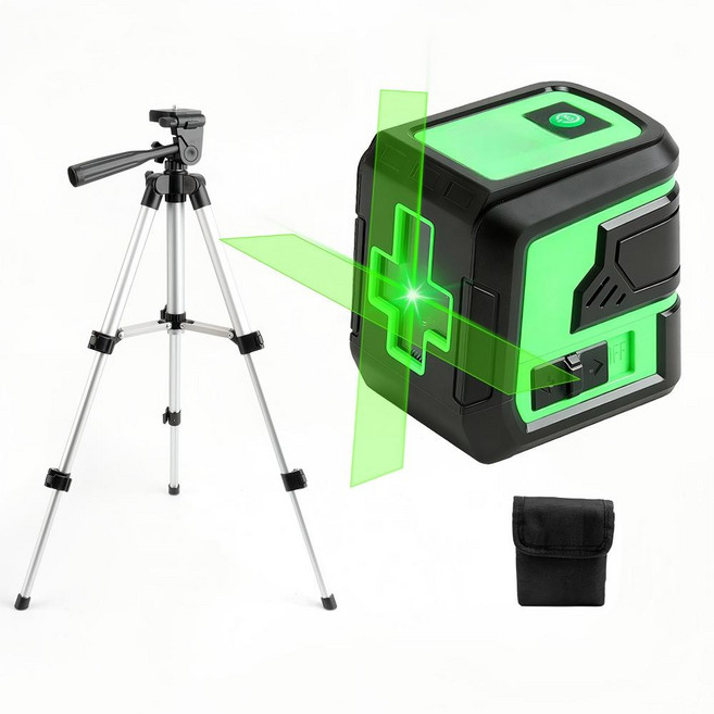 휴대용 미니 레벨기 고성능 수평기 레벨기 줄자 수평계 2라인 수직 수평기 각도측정기 수평기 방진 삼각대포함 풀세트, 1개