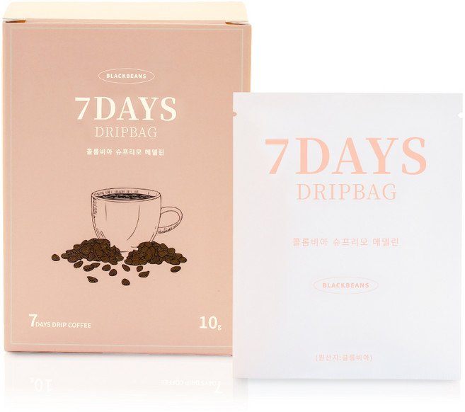 블랙빈스 드립백 커피 콜롬비아 슈프리모 메델린, 1개, 7개입, 10g