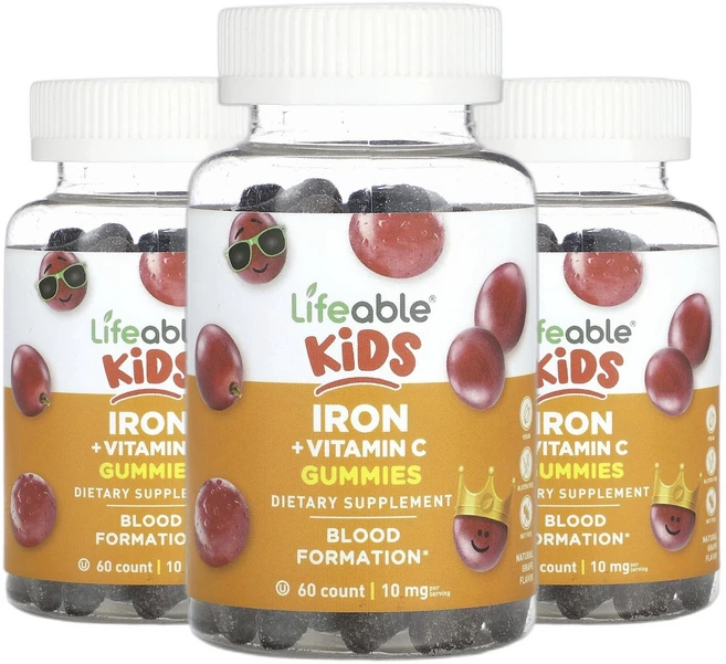 라이퍼블 어린이용 철분 iron + 비타민C 천연 포도 맛 구미젤리 60개 2+1, 3개 - 쿠팡