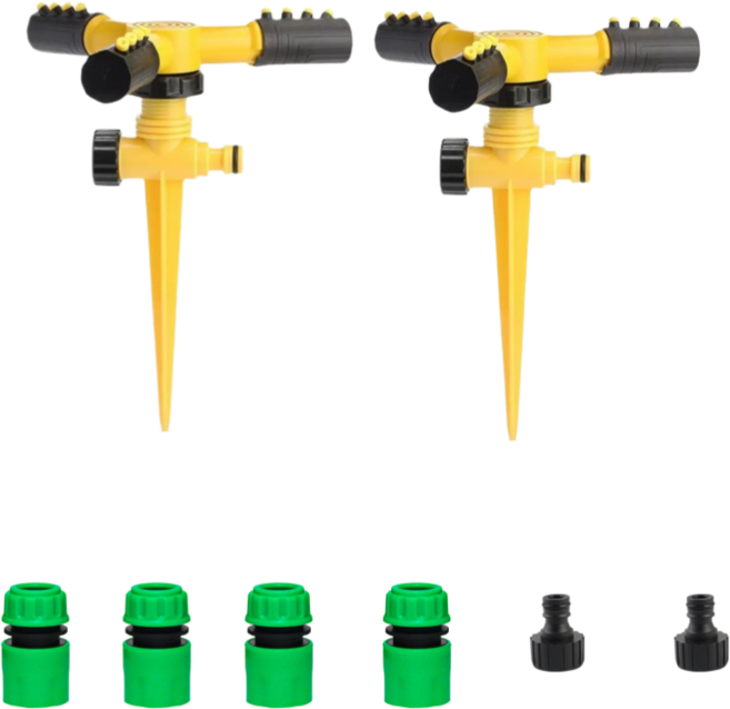 공구PXJ 스프링클러 360도 자동 회전 가든 원예 잔디 관개 1+1, 옐로우, 2개