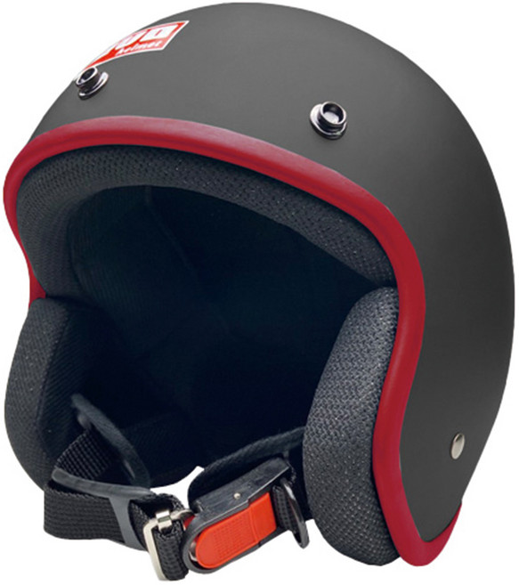 iMiNi 經典復古摩托車安全帽, 消光黑/紅邊條